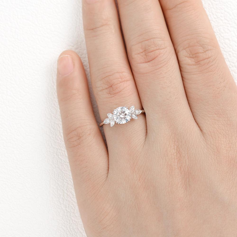 1 CT Round Cluster Lab Grown Diamond Engagement Ring
