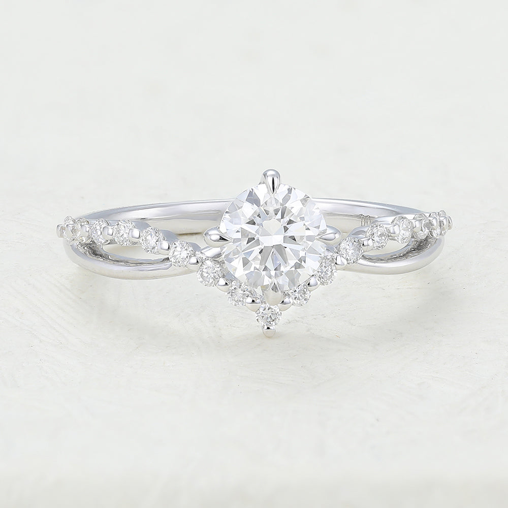 0.41 CT Round & Twisted Pave Moissanite Engagement Ring