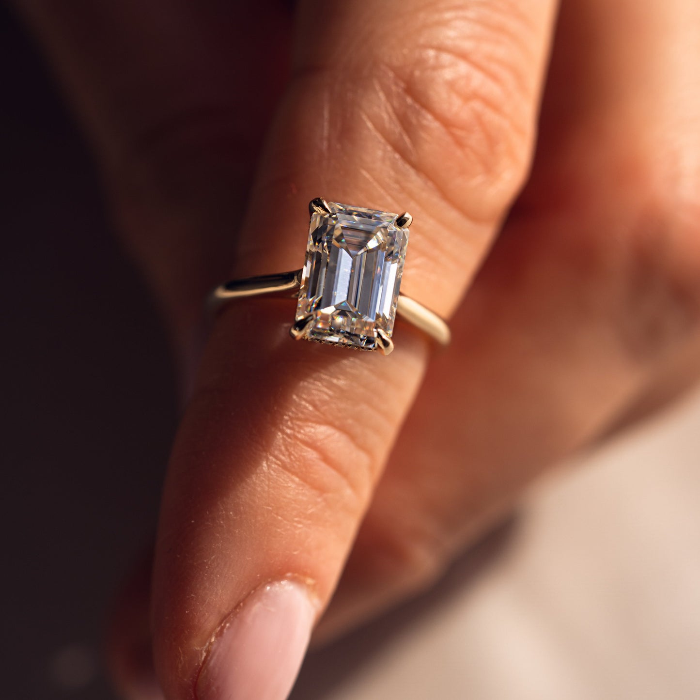 3.24 CT Emerald Hidden Halo Moissanite Engagement Ring