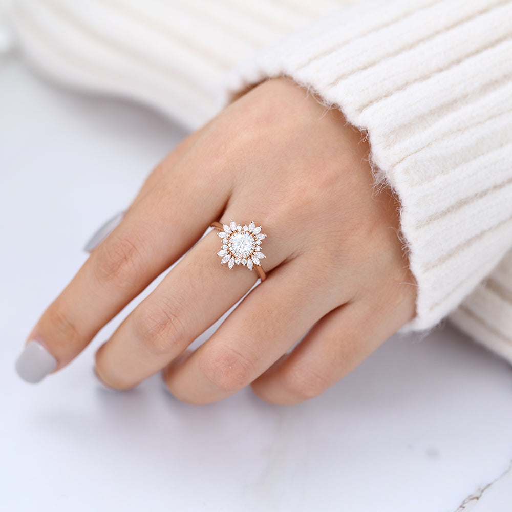 0.41 CT Round Cluster Lab-Grown Diamond Engagement Ring