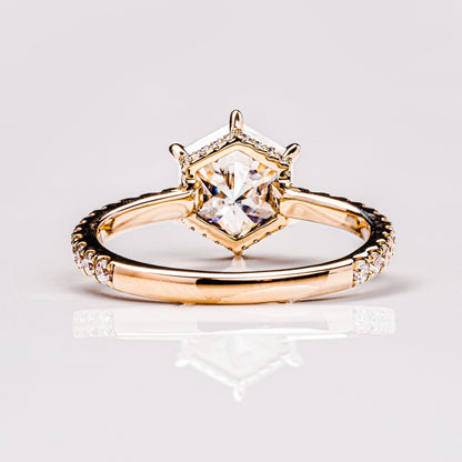 1.3 CT Hexagon Hidden Halo & Pave Moissanite Engagement Ring