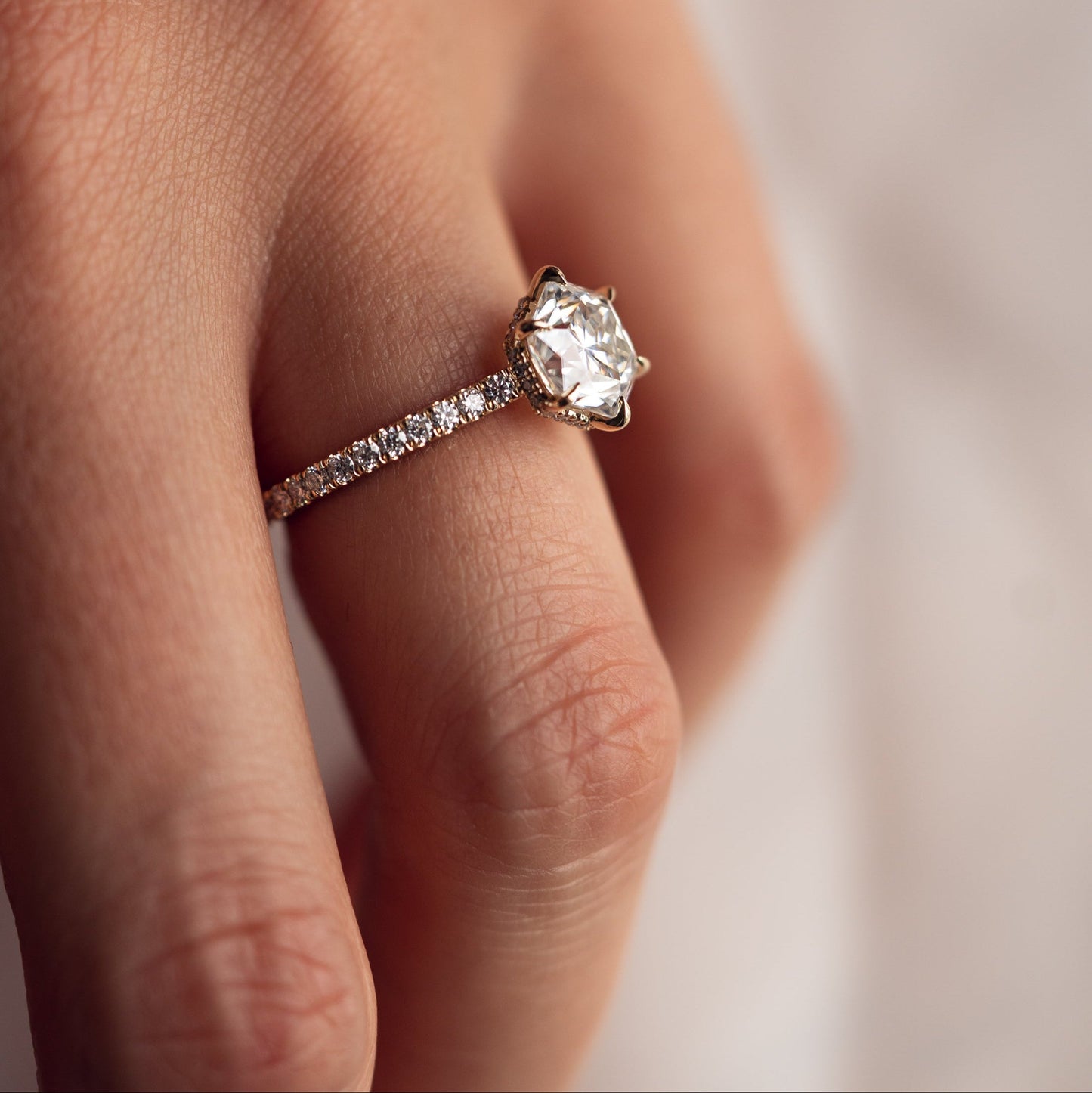 1.3 CT Hexagon Hidden Halo & Pave Moissanite Engagement Ring