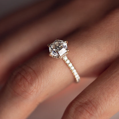 1.3 CT Hexagon Hidden Halo & Pave Moissanite Engagement Ring