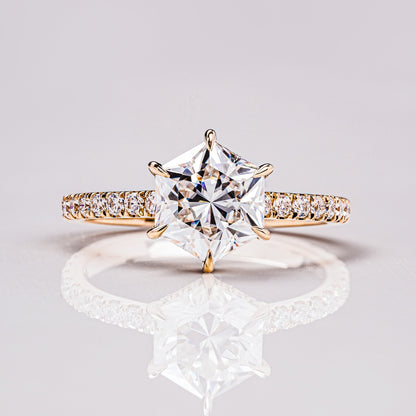 1.3 CT Hexagon Hidden Halo & Pave Moissanite Engagement Ring