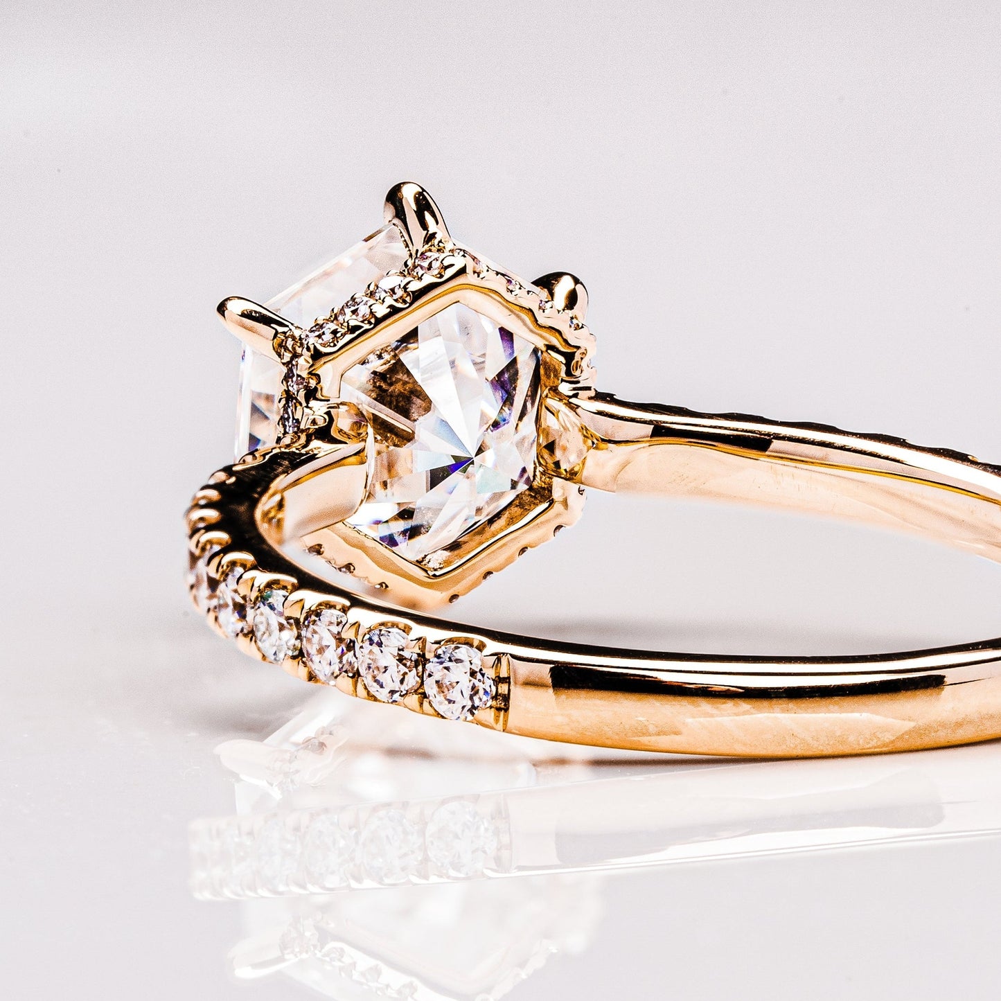 1.3 CT Hexagon Hidden Halo & Pave Moissanite Engagement Ring