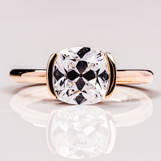 2.54 CT Cushion Solitaire & Half Bezel Moissanite Engagement Ring