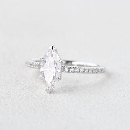 1 CT Marquise Pave Lab Grown Diamond Engagement Ring
