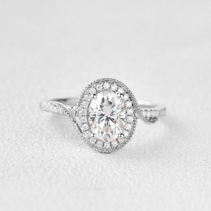 1.33 CT Oval Halo & Pave Lab Grown Diamond Engagement Ring