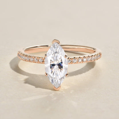 1 CT Marquise Pave Lab Grown Diamond Engagement Ring