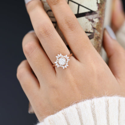 0.41 CT Round Cluster Lab-Grown Diamond Engagement Ring